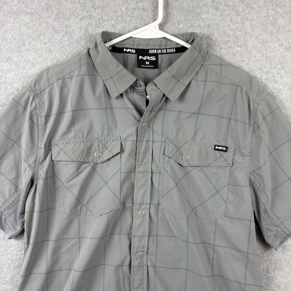 NRS Guide Shirt Mens Medium Gray Plaid Performance Snap Button Fishing UPF 50 - Picture 2 of 10